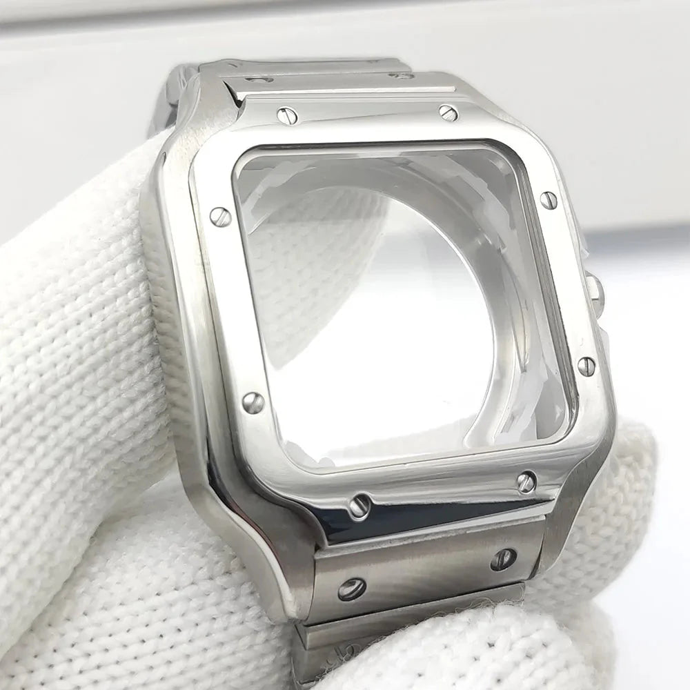 Square Watch Case High quality 38mm NH35 case 316L polished stainless steel case kit for Cartier Santos square case fits NH35/36/ 4R35/36 movement - Tandorio Watches