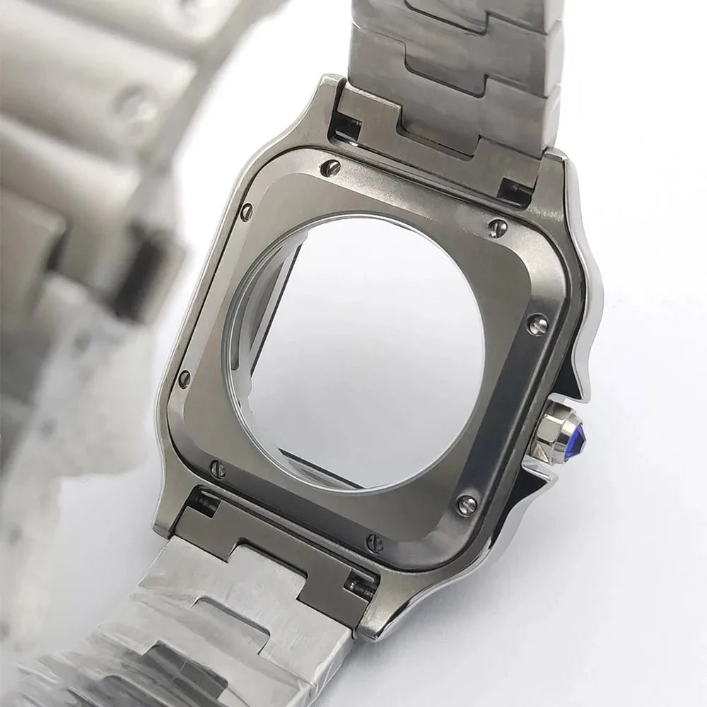 Square Watch Case High quality 38mm NH35 case 316L polished stainless steel case kit for Cartier Santos square case fits NH35/36/ 4R35/36 movement - Tandorio Watches