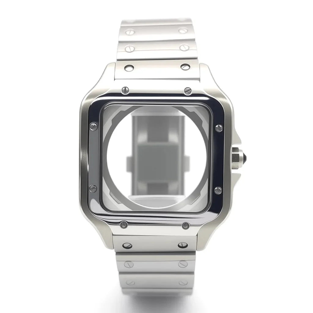 Square Watch Case High quality 38mm NH35 case 316L polished stainless steel case kit for Cartier Santos square case fits NH35/36/ 4R35/36 movement - Tandorio Watches