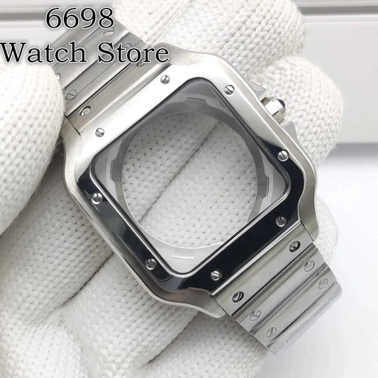Square Watch Case High quality 38mm NH35 case 316L polished stainless steel case kit for Cartier Santos square case fits NH35/36/ 4R35/36 movement - Tandorio Watches