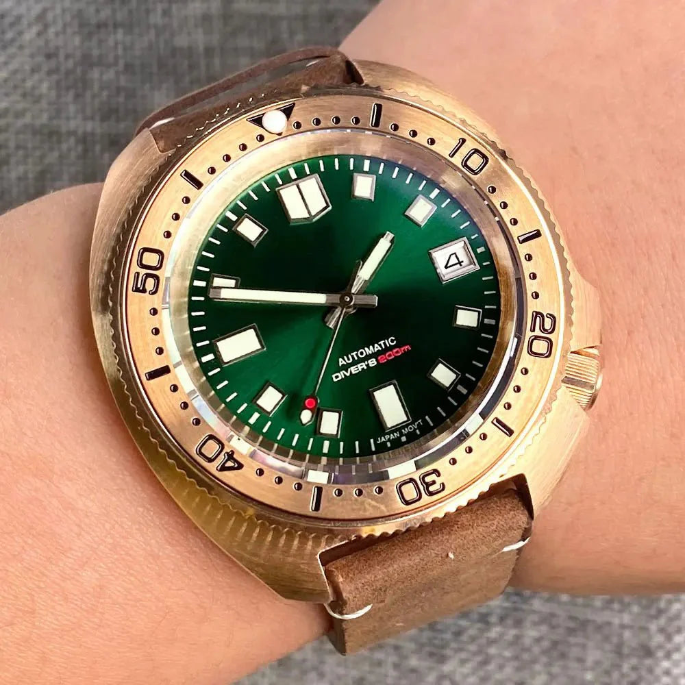 Tandorio 44mm Real Bronze Turtle Dive NH35 pt5000 Movement Sunburst 20bar Sapphire - Tandorio Watches