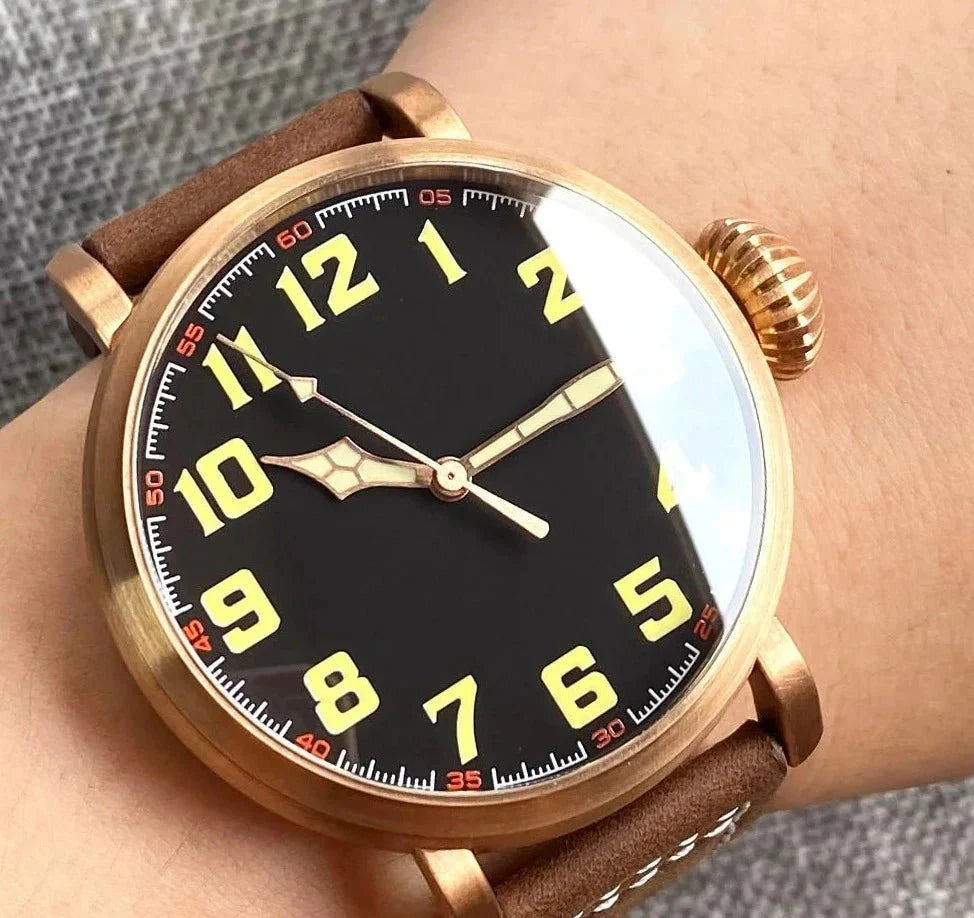 Tandorio 47mm NH35 pilot Watch CUSN8 Solid Bronze or 316L Steel Case 10ATM Sapphire TD025 - Tandorio Watches
