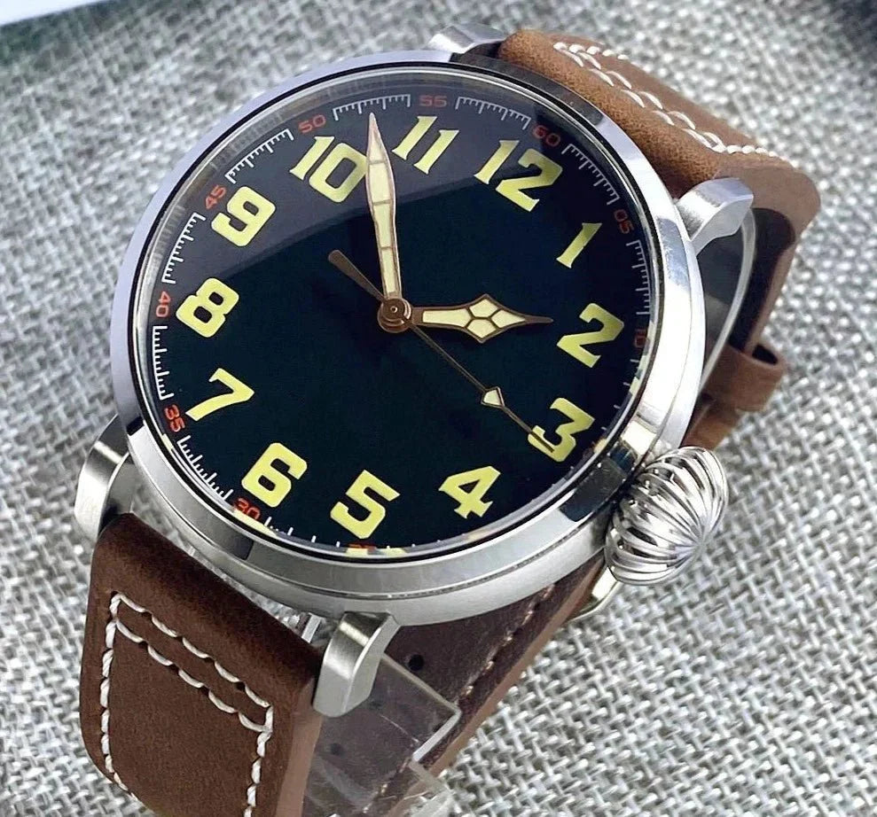 Tandorio 47mm NH35 pilot Watch CUSN8 Solid Bronze or 316L Steel Case 10ATM Sapphire TD025 - Tandorio Watches