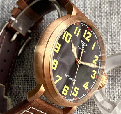 Tandorio 47mm NH35 pilot Watch CUSN8 Solid Bronze or 316L Steel Case 10ATM Sapphire TD025 - Tandorio Watches