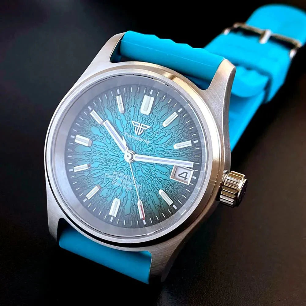 Tandorio Pilot watch 36mm TD105M Blue Red Multicolor Dial NH35A Automatic 200M WR Luminous Sapphire - Tandorio Watches