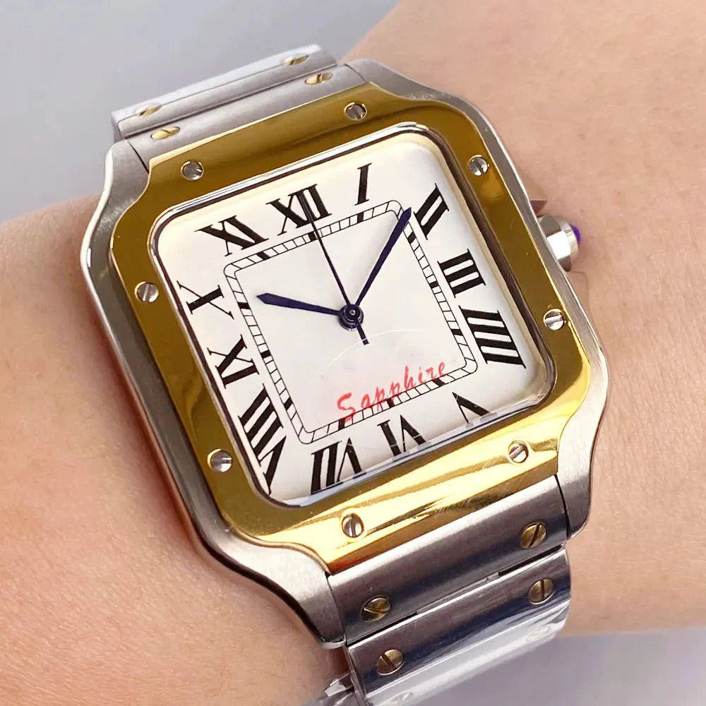 Tandorio Square Watch TD303G Two Tone 38mml 5ATM Waterproof NH35A Automatic Sapphire Glass Back - Tandorio Watches