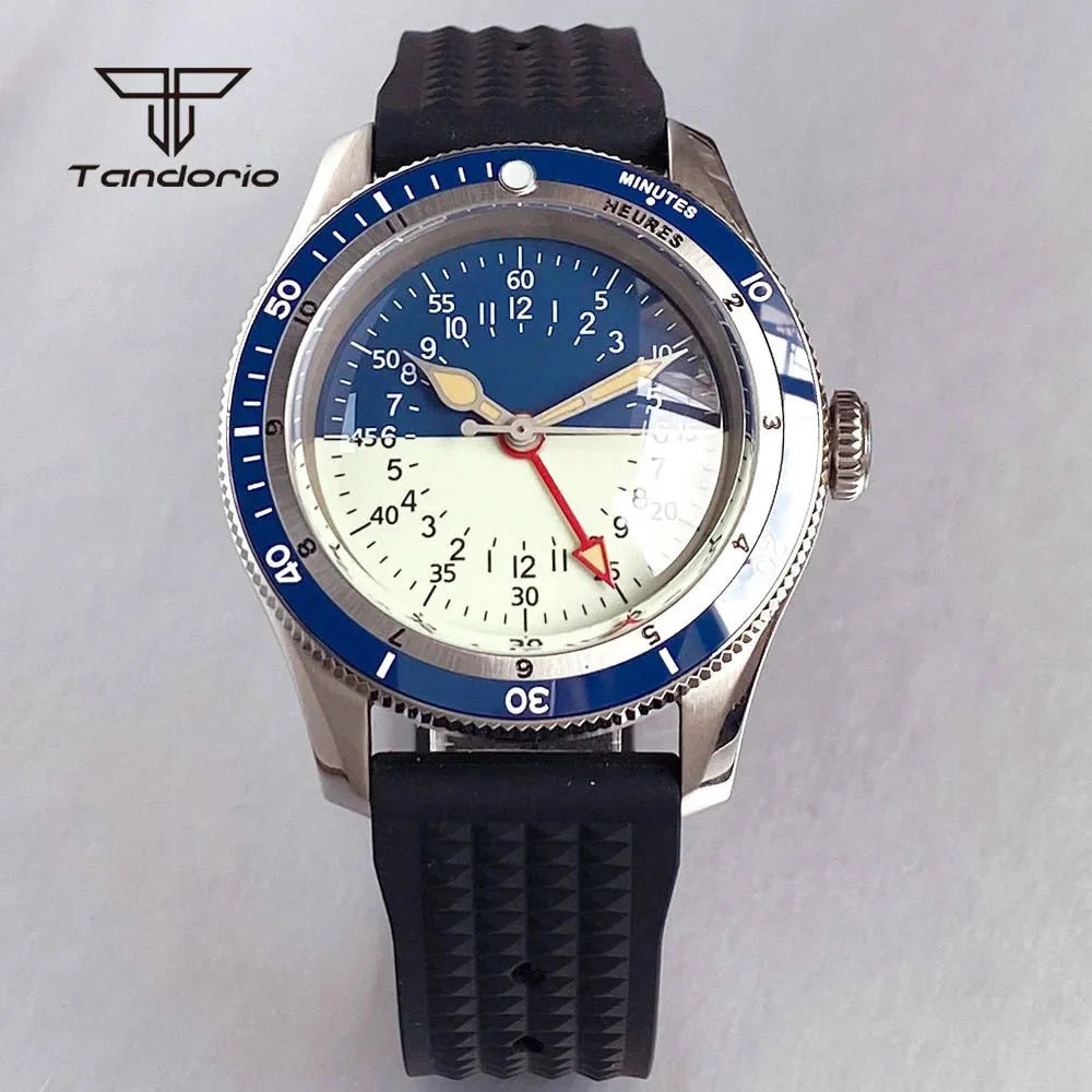 Tandorio TD213 NH34 GMT Watch Serica Homage Full Lume Two Tone Dial Domed Sapphire 20BAR Dive 40mm Men's Fashion Wristwatch - Tandorio Watches