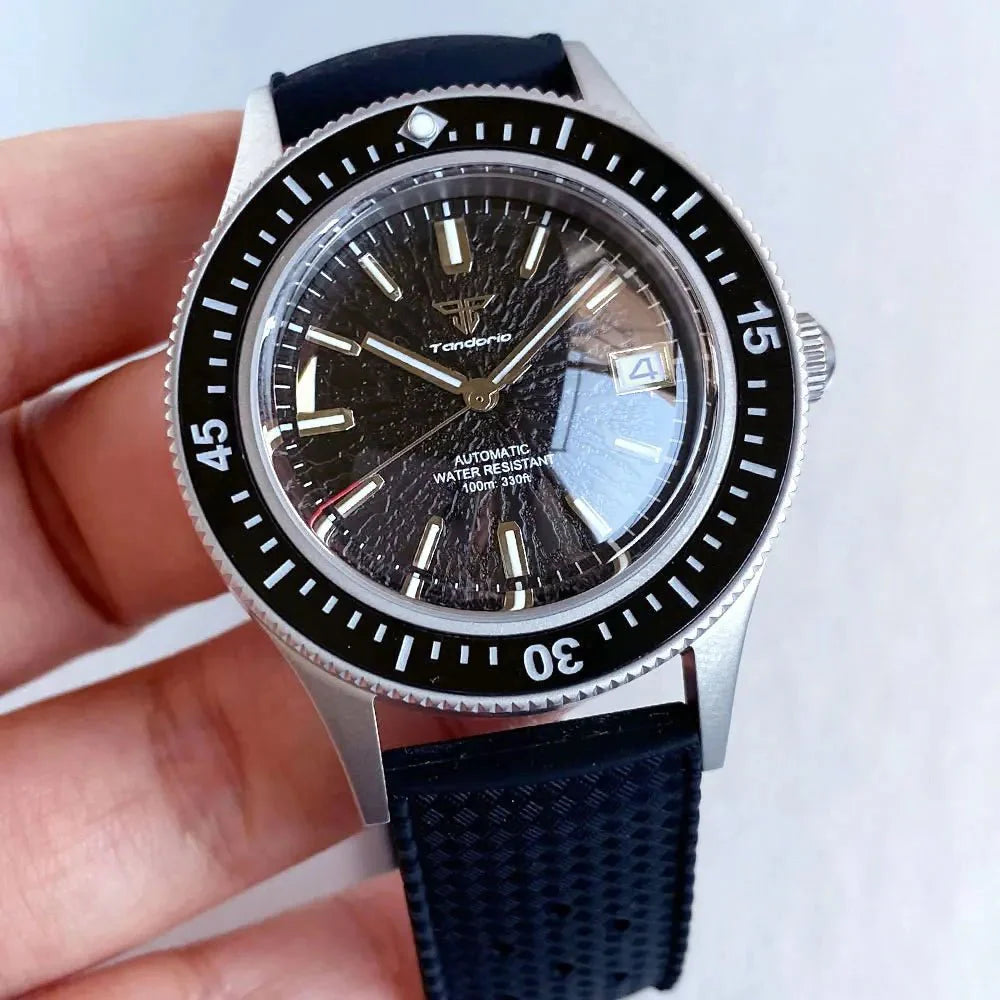 Tandorio TD267S Diver Watch NH35A Domed Sapphire 200M Waterproof Sandblast Case Blue Green Orange Dial Luminous - Tandorio Watches