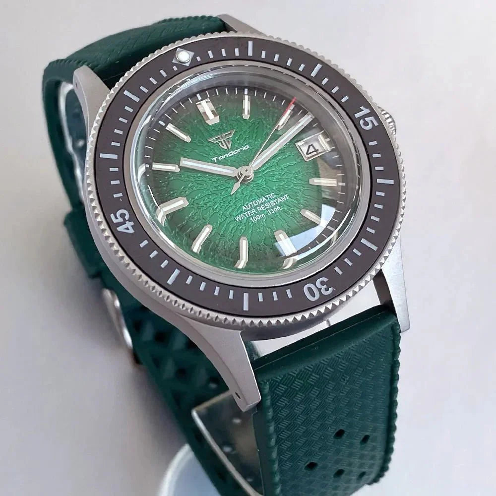 Tandorio TD267S Diver Watch NH35A Domed Sapphire 200M Waterproof Sandblast Case Blue Green Orange Dial Luminous - Tandorio Watches