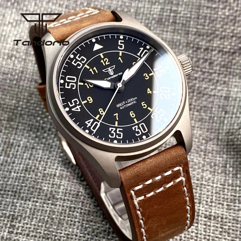 Tandorio Titanium watch 39mm 200m NH35 PT5000 automatic Sapphire Glass pilot 20Bar - Tandorio Watches
