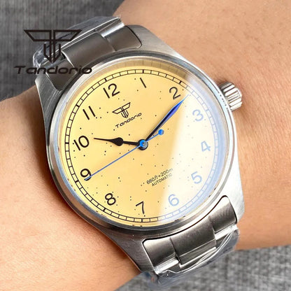 Tandorio Vintage 39mm 200M Pilot Watch NH35A PT5000 Yellow Dial Sapphire - Tandorio Watches