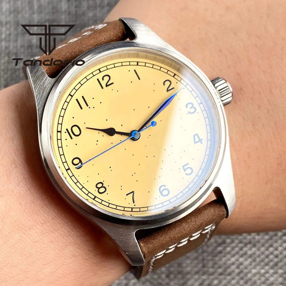 Tandorio Vintage 39mm 200M Pilot Watch NH35A PT5000 Yellow Dial Sapphire - Tandorio Watches