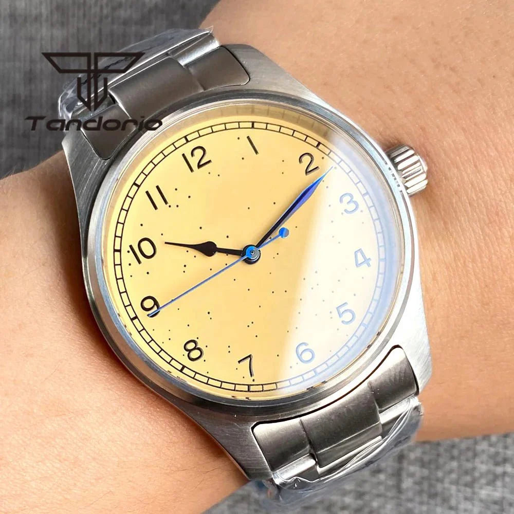 Tandorio Vintage 39mm 200M Pilot Watch NH35A PT5000 Yellow Dial Sapphire - Tandorio Watches