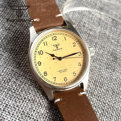 Tandorio Vintage 39mm 200M Pilot Watch NH35A PT5000 Yellow Dial Sapphire - Tandorio Watches