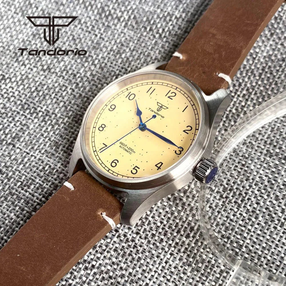 Tandorio Vintage 39mm 200M Pilot Watch NH35A PT5000 Yellow Dial Sapphire - Tandorio Watches