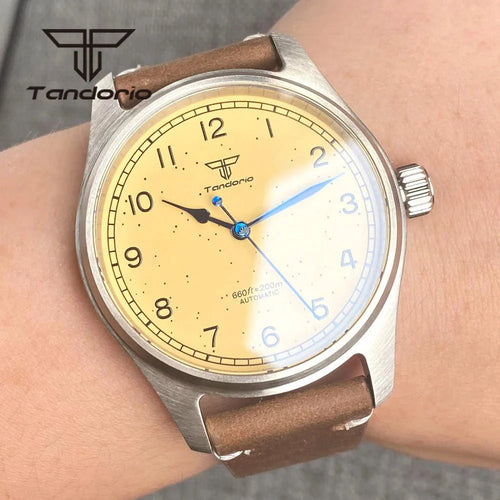 Tandorio Vintage 39mm 200M Pilot Watch NH35A PT5000 Yellow Dial Sapphire - Tandorio Watches