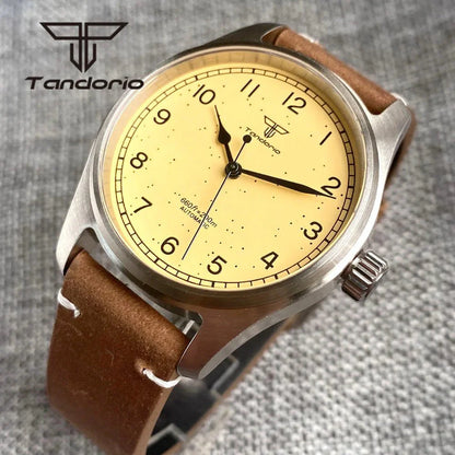Tandorio Vintage 39mm 200M Pilot Watch NH35A PT5000 Yellow Dial Sapphire - Tandorio Watches
