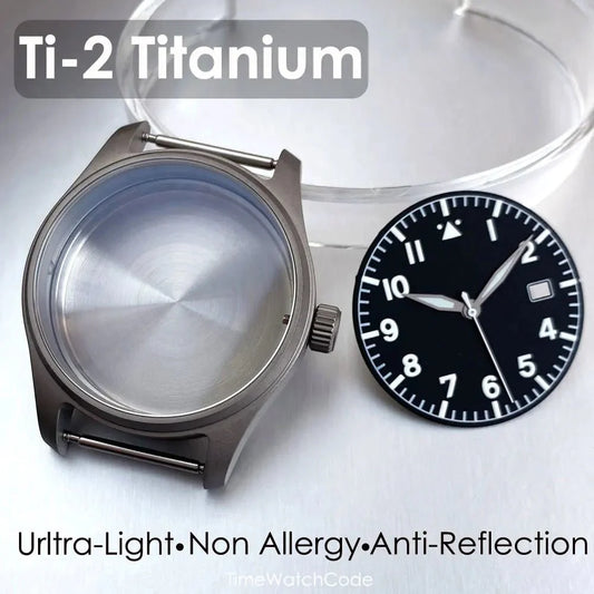 Ti - 2 Titanium Pilot Watch Case Aviator Watch Case 39mm for NH35 NH36 NH38 PT5000 ETA2824 SW200 Movement Sapphire 200M Waterproof - Tandorio Watches