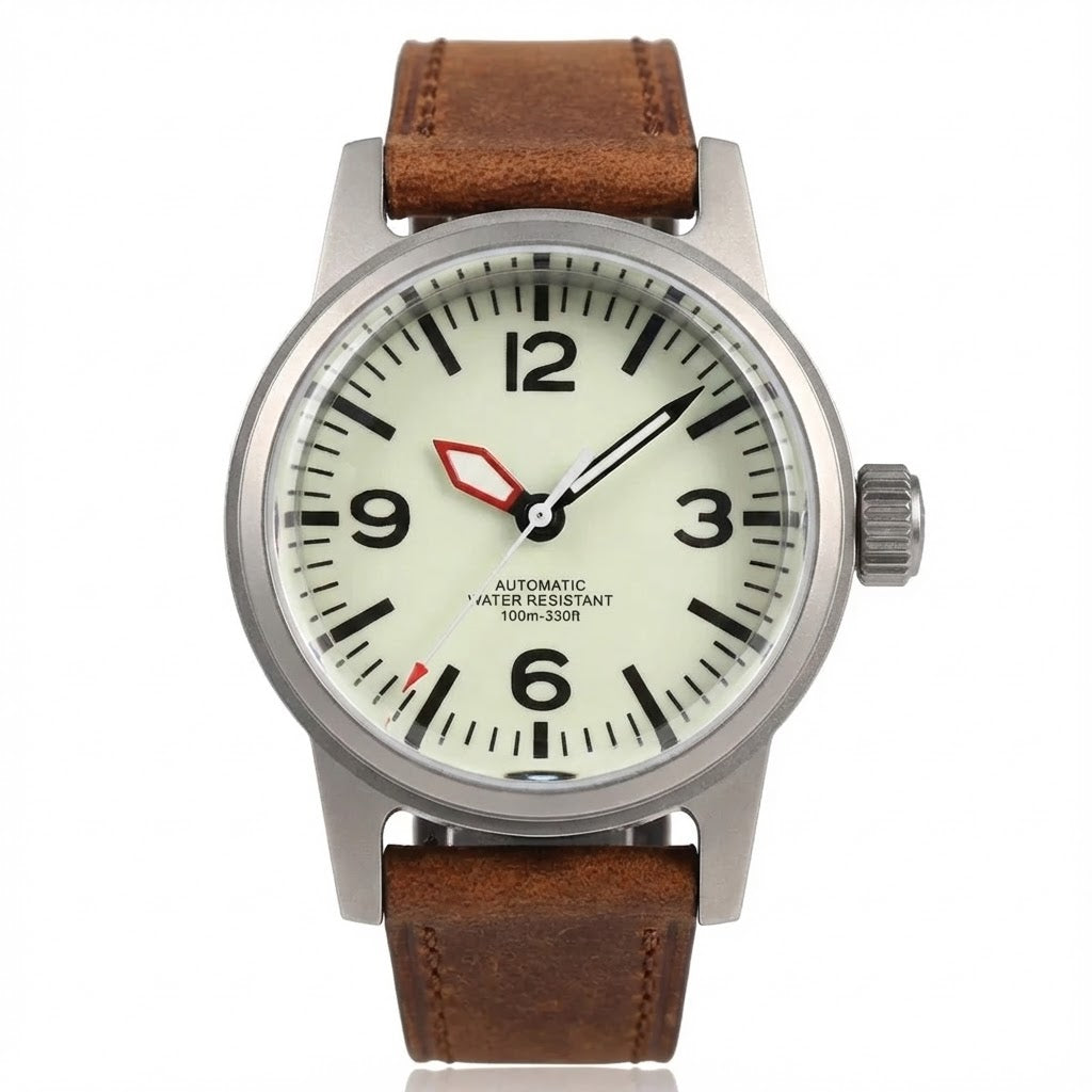 Military Watch WristFull P501 Sandblasted Domed Sapphire Full Lume 100m Water Resistance PilotJapan NH35A Automatic