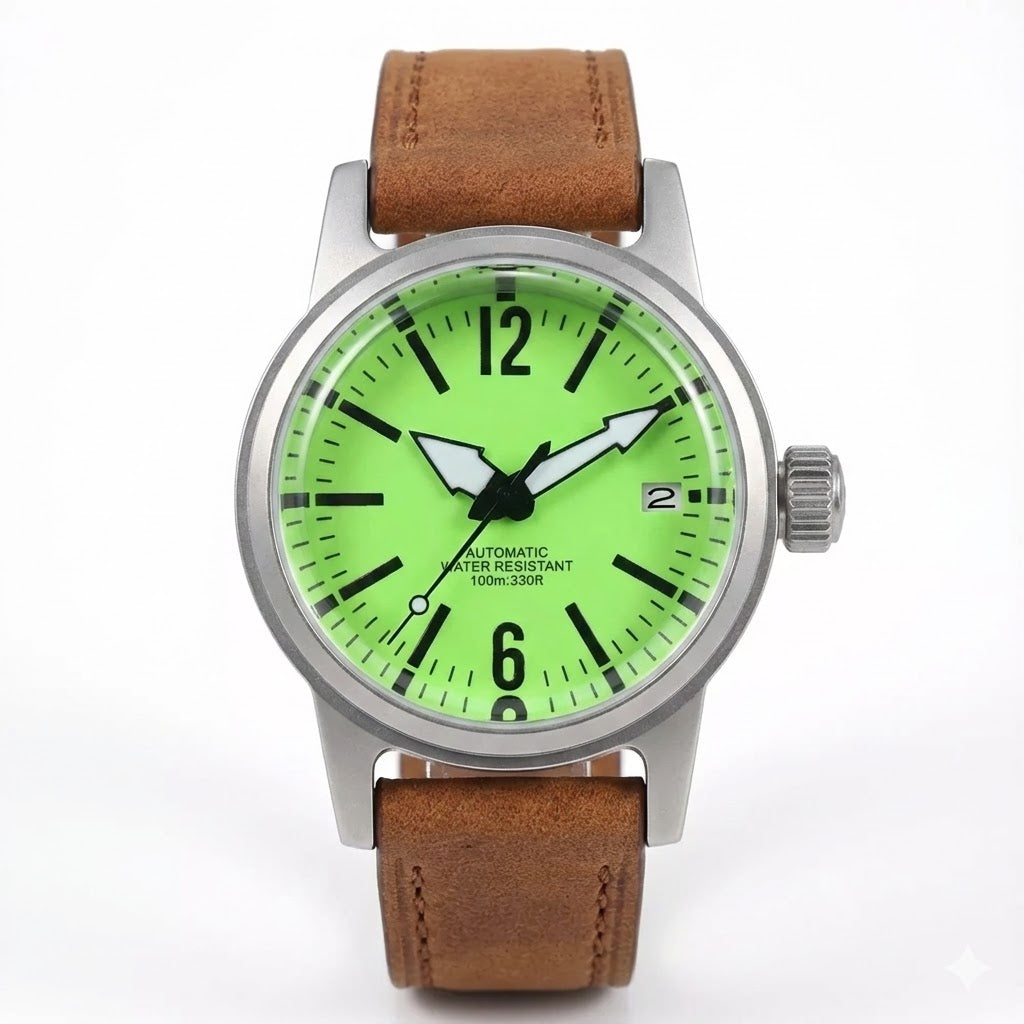 Military Watch WristFull P501 Sandblasted Domed Sapphire Full Lume 100m Water Resistance PilotJapan NH35A Automatic